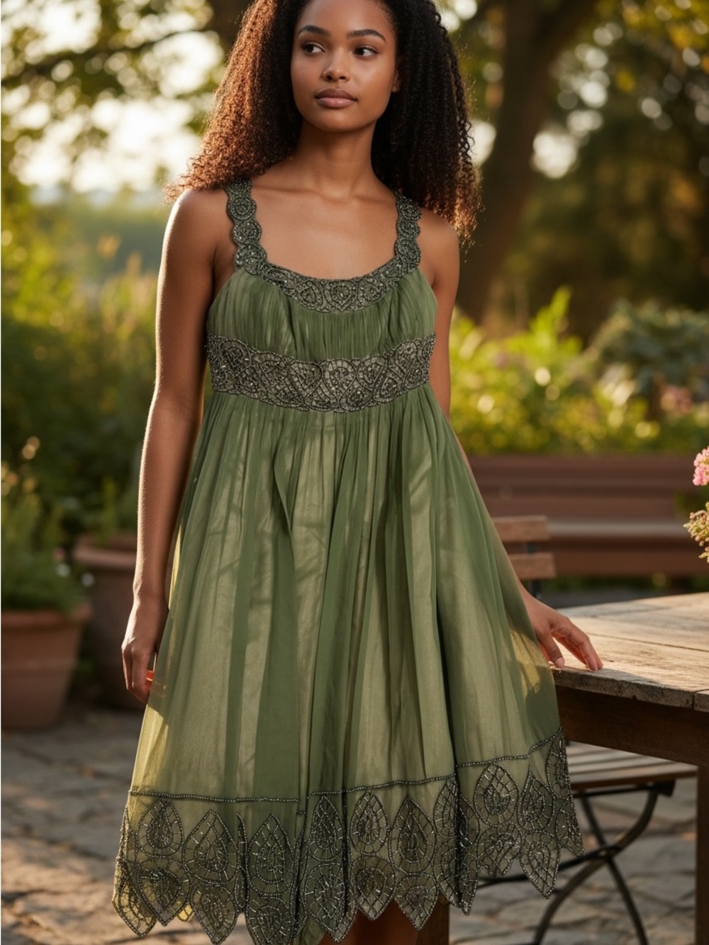 Adrianna Papell Olive Green Embellished Dress NWOT Sz 4 - Picture 3 of 12